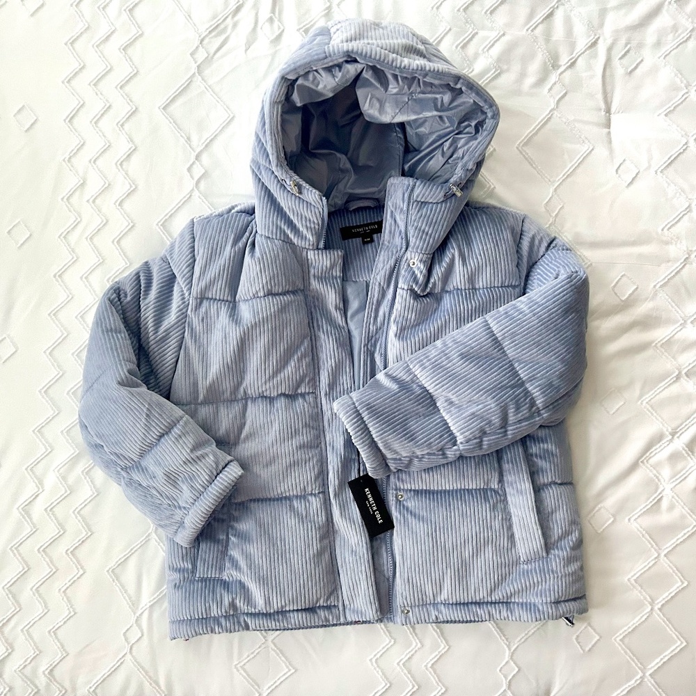Kenneth Cole Corduroy Hooded Puffer Coat Size M NWT